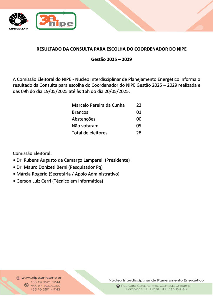 Resultado Consulta Coordenador do NIPE 25 29