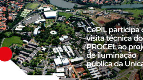 banner com a imagem da unicamp durante o dia vista de cima. Contem os dizeres CePIL participa de visita técnica do PROCEL ao projeto de iluminação pública da Unicamp